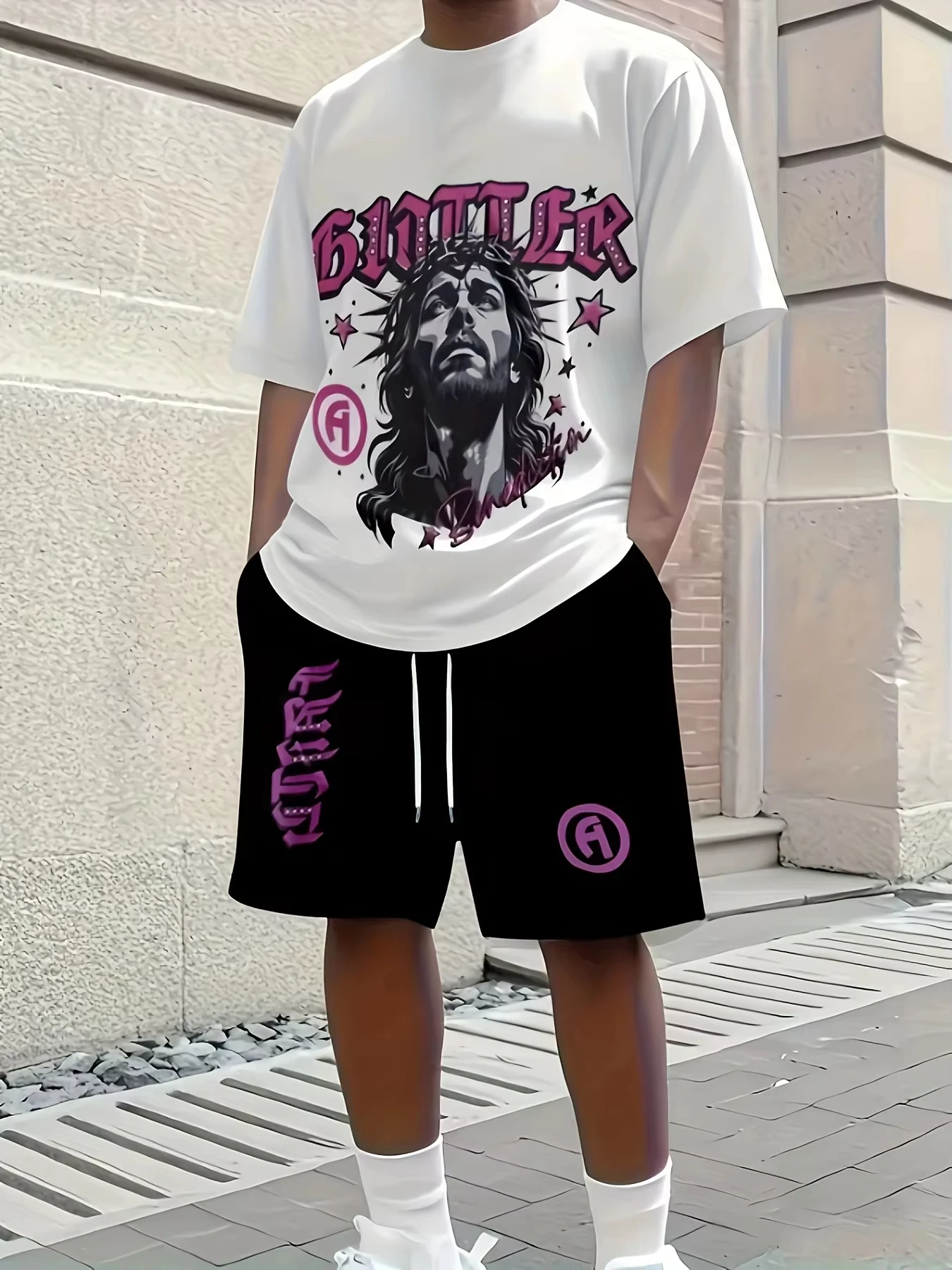 

2026 Summer New Men's Short-Sleeved Set with 3D Letter Pattern Print for Street Casual Fashion Comfortable and Soft Summer