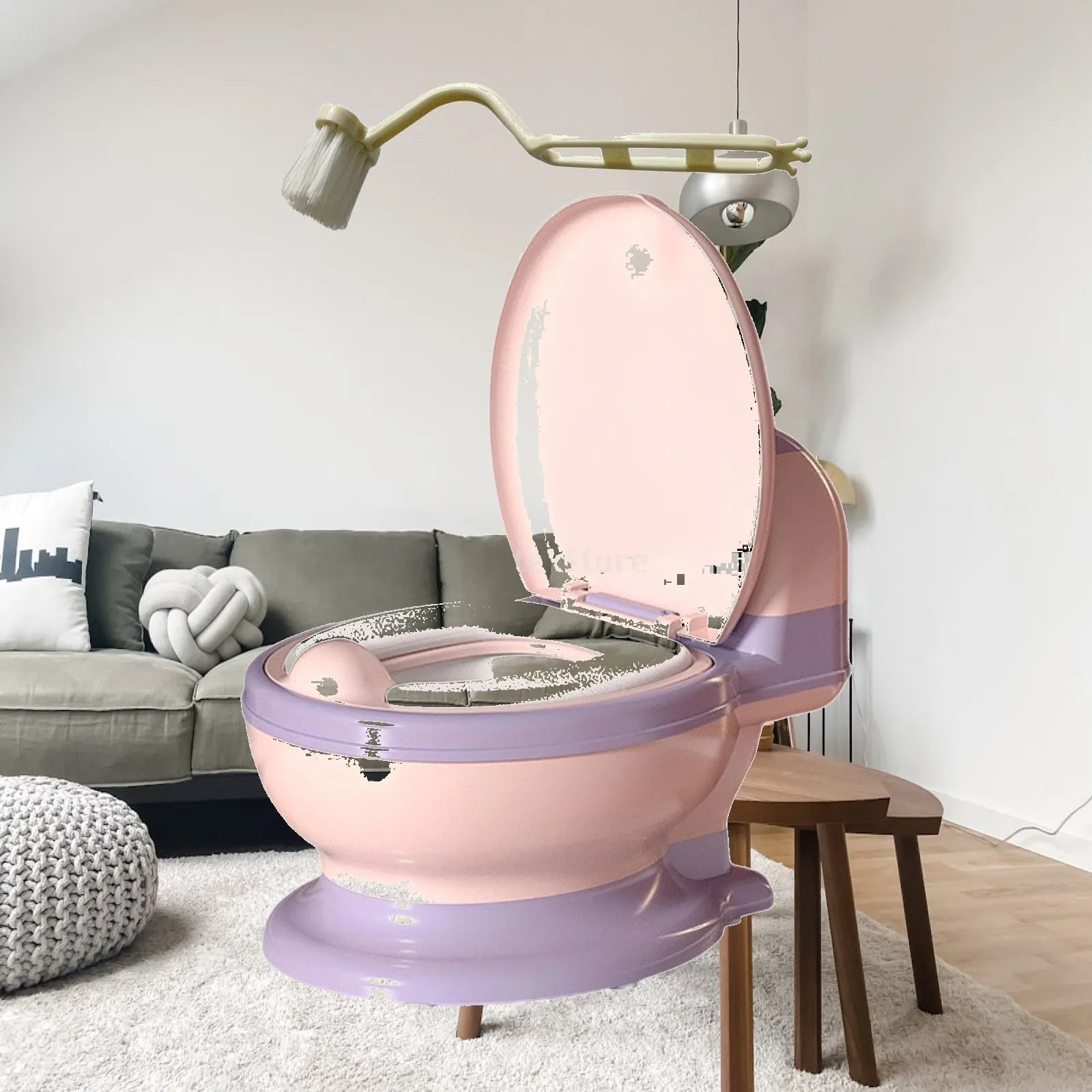 Toddler Potty Chair Realistic Toilet Training Seat for Baby Boys Girls with Removable Potty Pot Soft PVC Cushion and Brush for