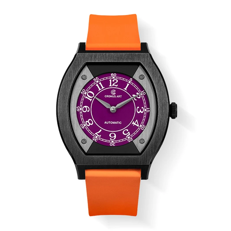 CRONUSART メンズ自動巻き時計 41mm チタン製トノー型機械式腕時計 FKM