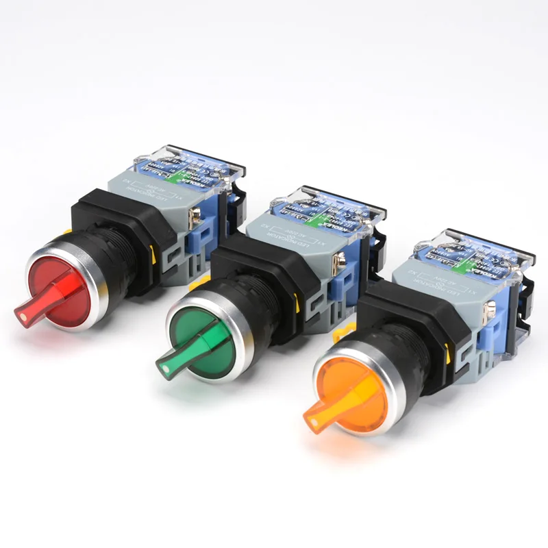 

LA38-11XD/2 Rotary 22mm Plastic LED Light Knob Rotary Switch Momentary Latching 2/3 Position 10A ON/OFF Power Switch illuminated