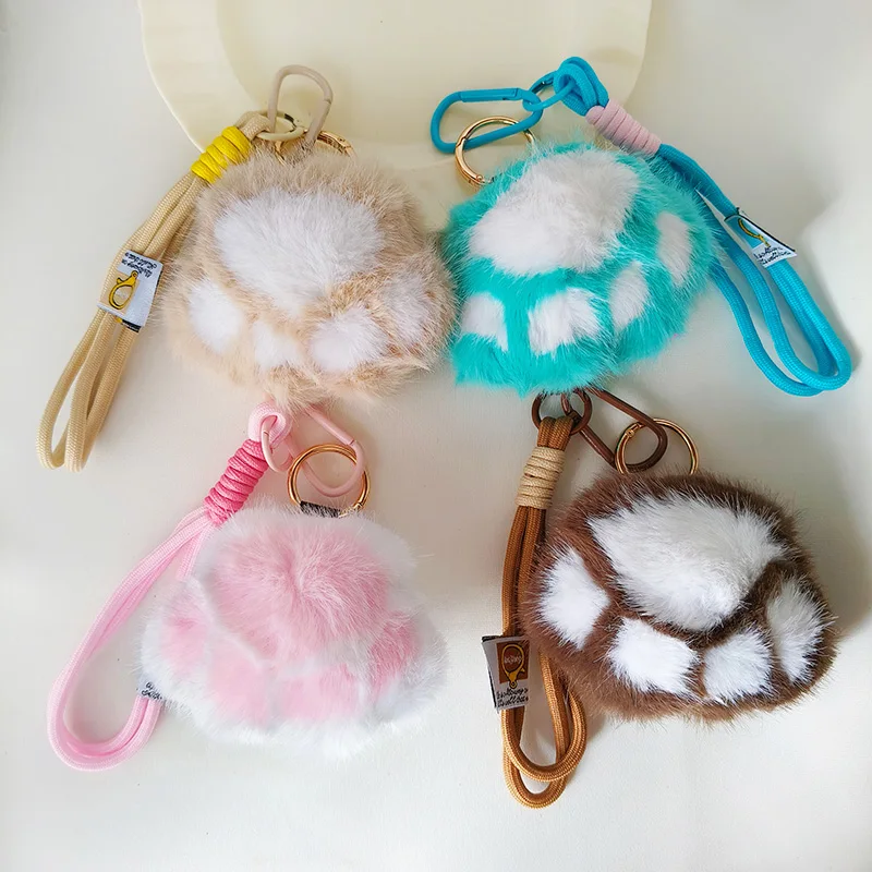 Kawaii Pet Paw Keychain Exquisite Cat Dog Footprint Plush Pendant Keyring for Men Women Cartoon Animal Jewelry