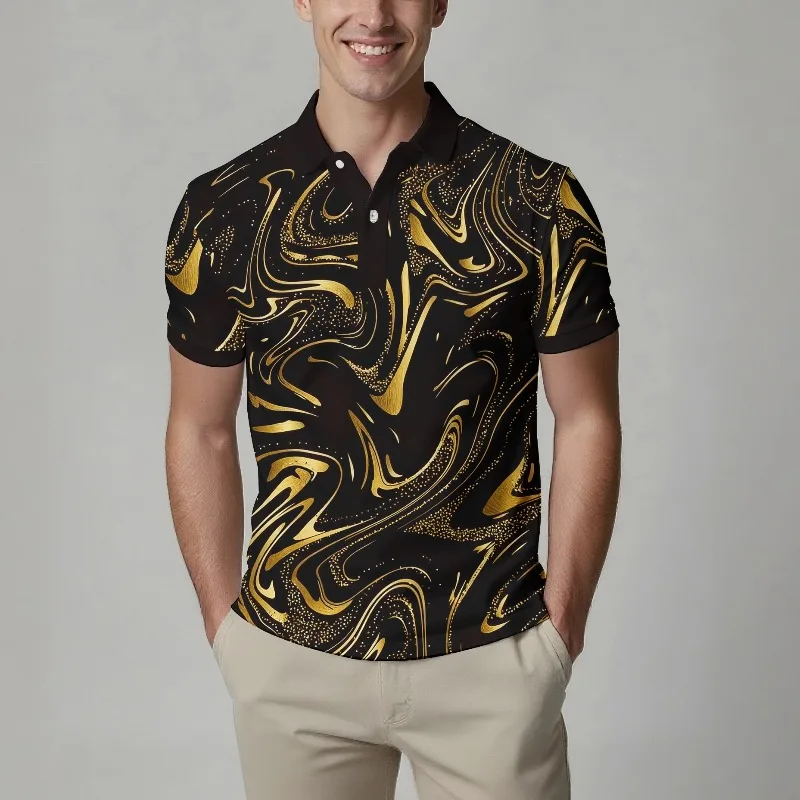 

Новый летний топ в полоску, подходящий для уличной одежды для отдыха, мужская рубашка-поло с короткими рукавами, модная пуговица с лацканами