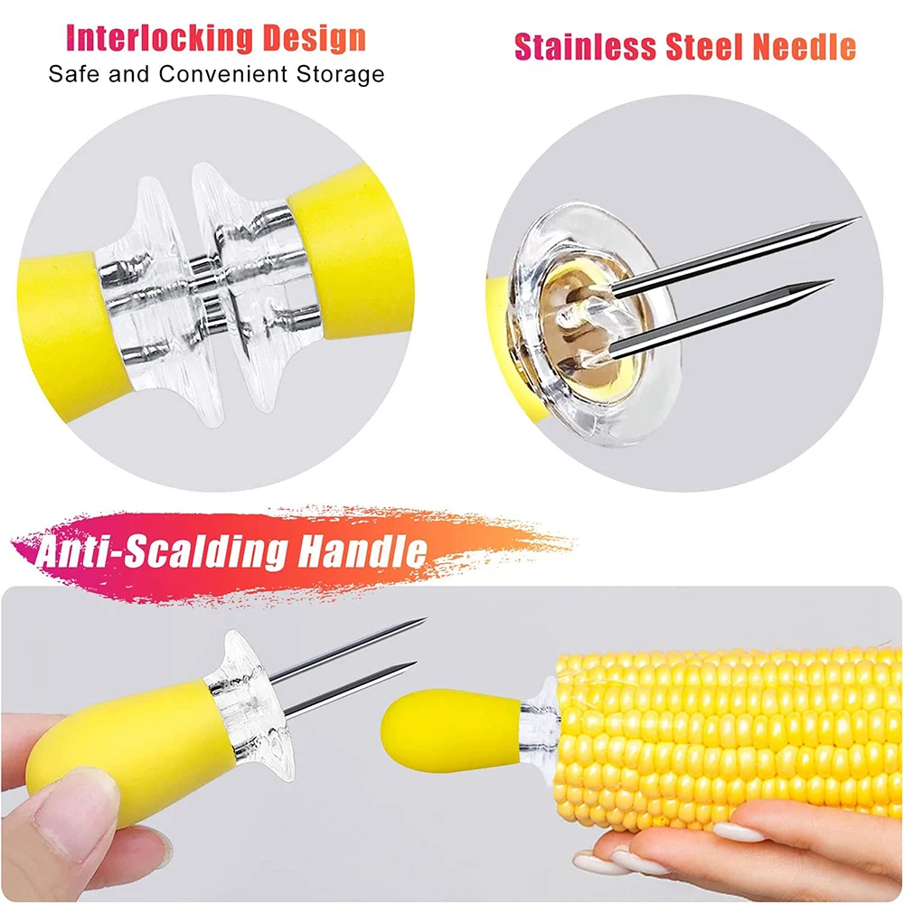 LMETJMA 12pcs/set Corn Holders Stainless Steel BBQ Corn Holders Barbecue Hot Dog Meat Forks BBQ Accessories KC0460
