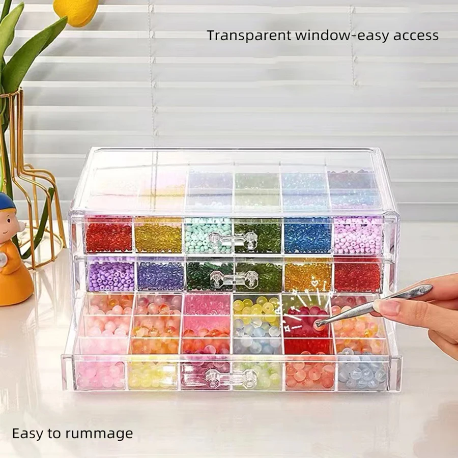 Beaded Storage Box Transparent 3-layer Sub-Grid Glass Beads DIY Jewelry Making Beads Display Sorting Box