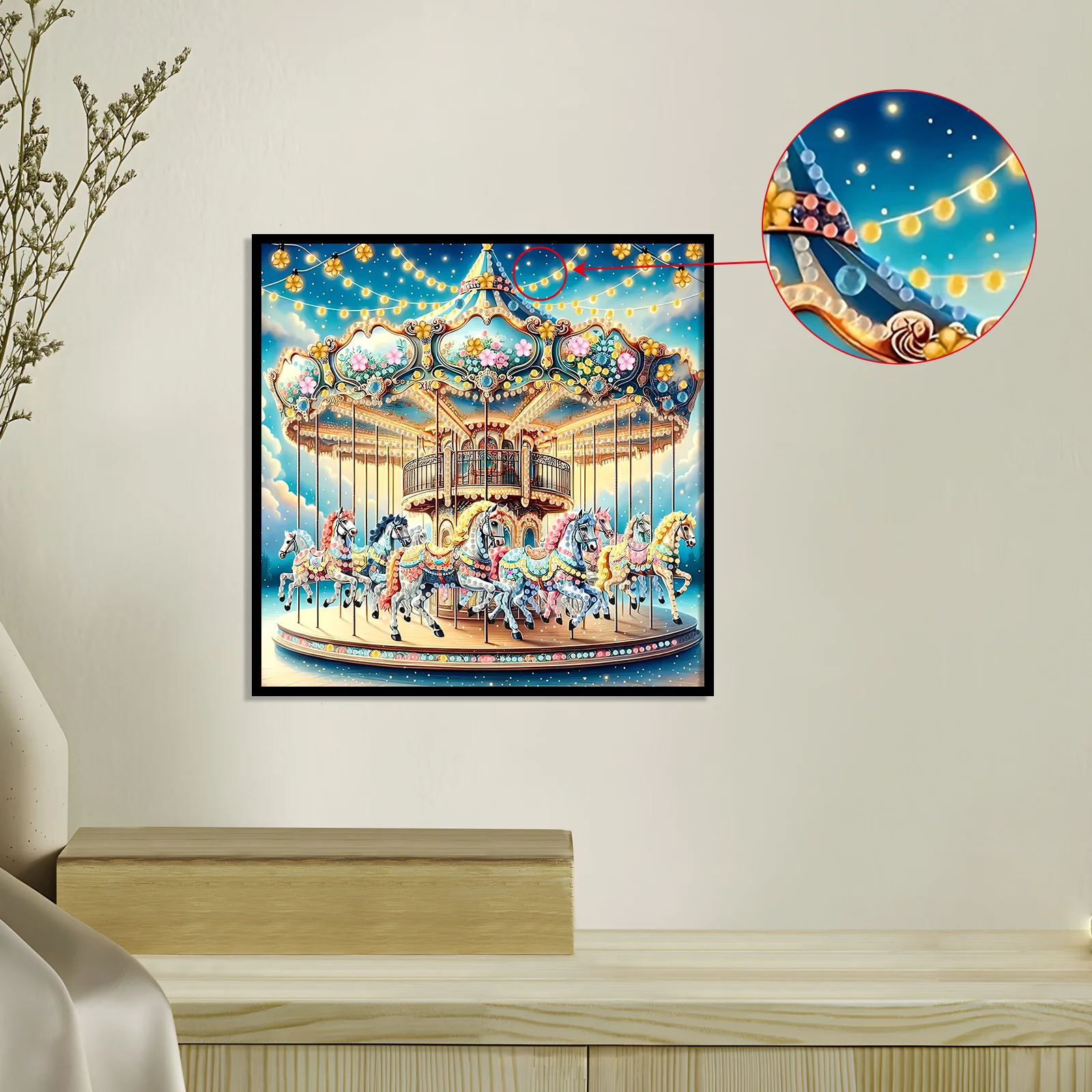 لوحة فنية ماسية على شكل خاص من Merry-go-round Ki للمبتدئين البالغين، مجموعة شكل خاص من كريستال الماس لتزيين جدران المنزل هدية