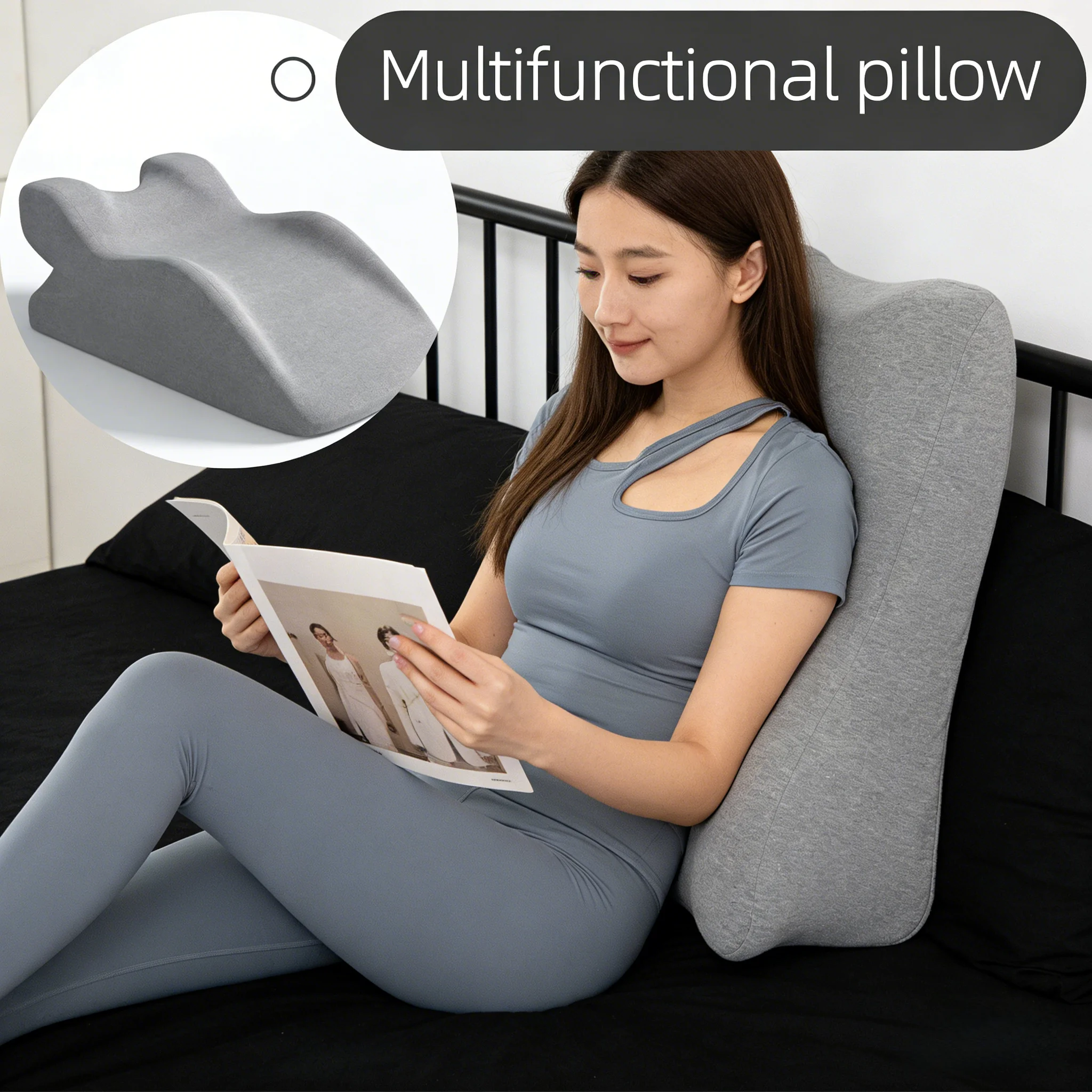 

Butt Cushion Adults Sitting Lying Bed Waist Cushion Memory Foam Office Chair Washable Backrest & Lumbar Support