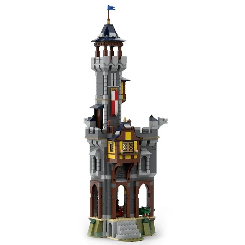 การวิเคราะห์ Moc อิฐปราสาทรุ่น Knight Commander's Tower Modular Building Blocks ของขวัญของเล่นเด็ก DIY ชุดประกอบ