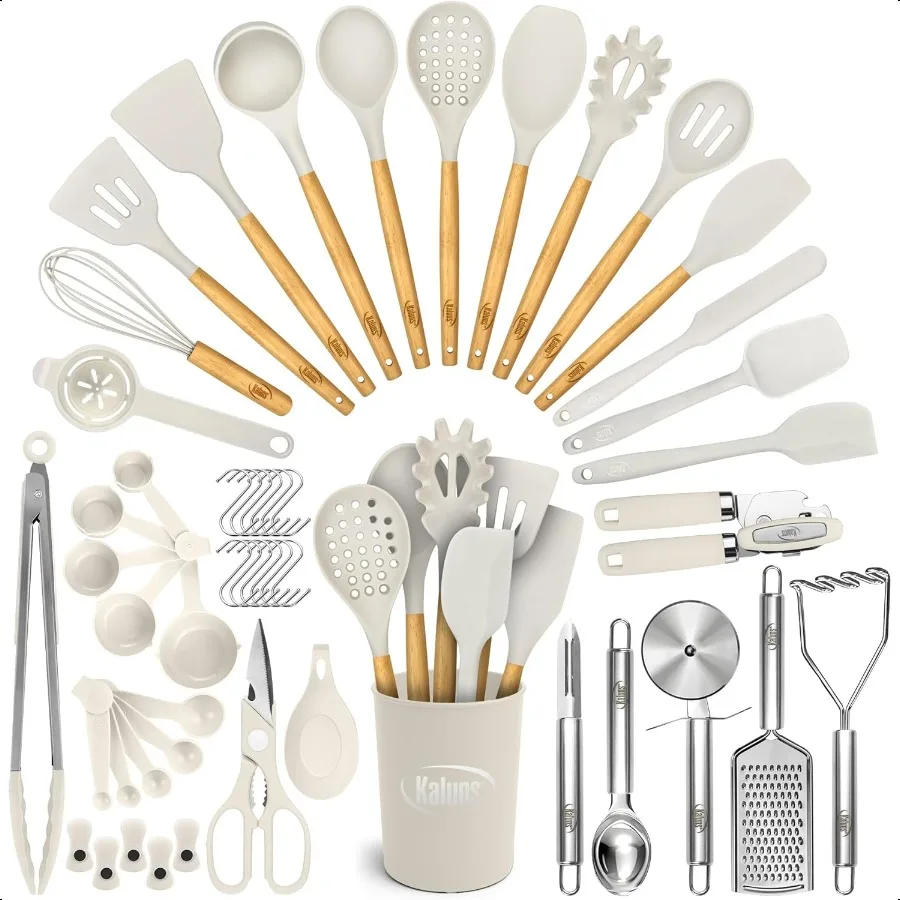

50 PCS Silicone Kitchen Utensils Set Complete Kitchen Set 800F Heat Resistant NonStick Premium Cooking Utensils W Wooden Handle