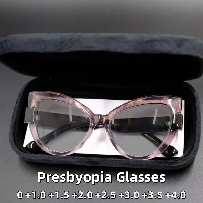 

New Fashionable Oversized Cat Eye Presbyopia Sunglasses Women's Trendy Personalized UV Resistant Glasses Diopter To +4.0