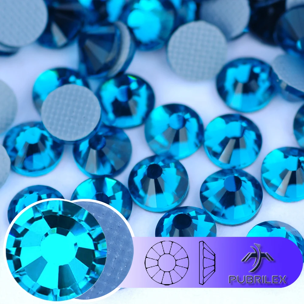 Blue Zircon Crystal Strass Iron On Rhinestones HotFix DMC rhinestones Various sizes for Needlework GYM Suit Wedding Dress