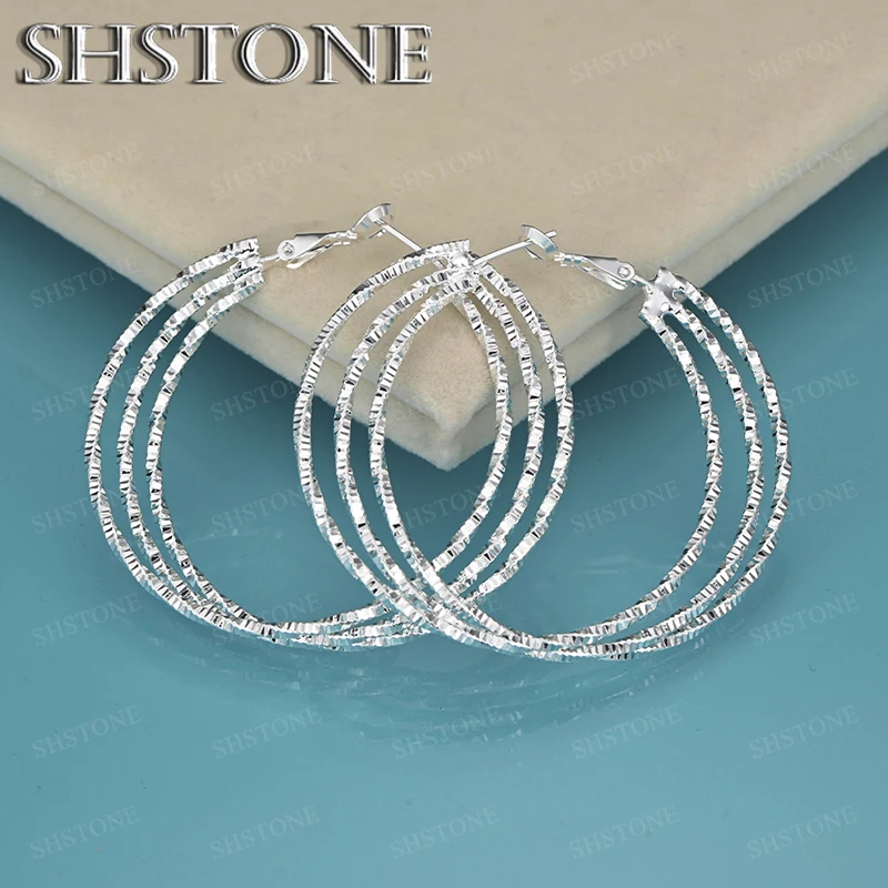 

50mm 925 Sterling Silver Three Layer Circle Hoop Earring For Women Men Wedding Banquet Party Gift Fashion Jewelry Accessories