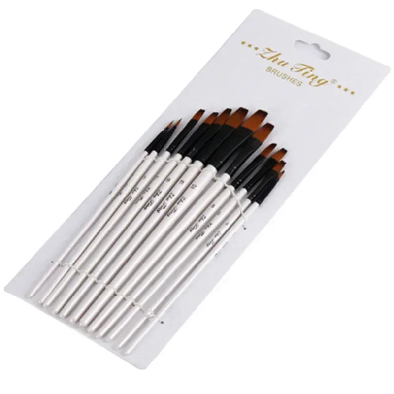 12 pezzi di nylon per capelli con manico in legno, set di pennelli per acquerello, per l\'apprendimento, pittura acrilica a olio fai da te, pennelli