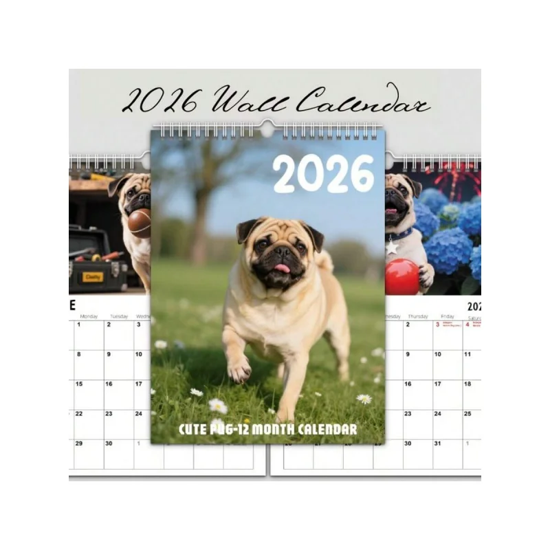 

2026Родочный ежемесячный настенный календарь — очаровательный дизайн шарика для собак, подходит для украшения дома и офиса