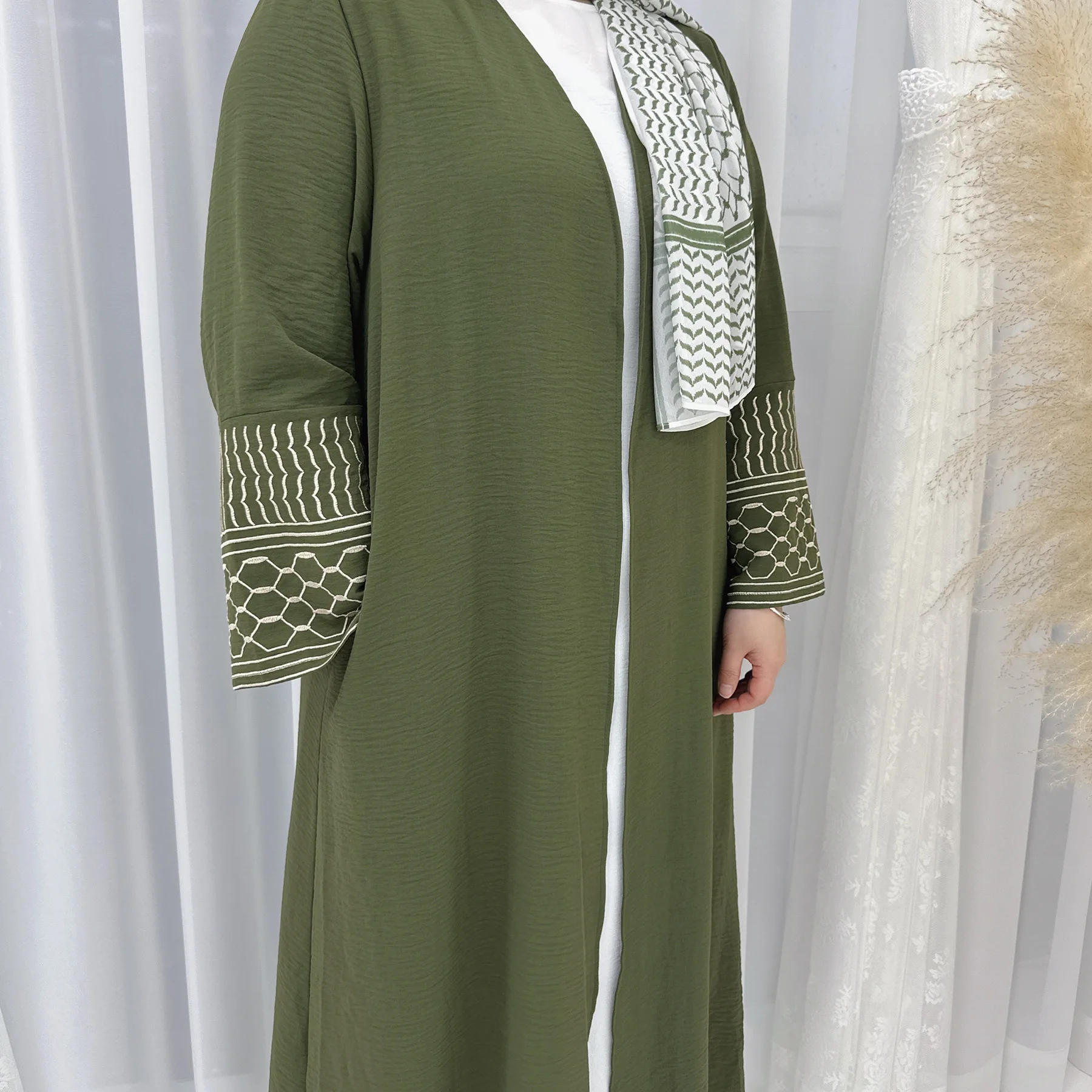 New Arrivals Muslim Clothing Open Cardigan With Belt Dubai Abaya Embroidery Palestine Abaya Design Women Abaya Muslim Dress Robe