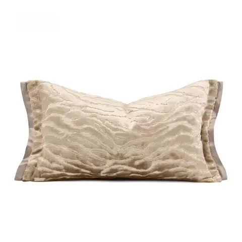  Luxury Champagne Gold Wave Relief Velvet Pillow Backrest Cushion Sofa Sample Room Soft Plush Rectangle Long Cushion