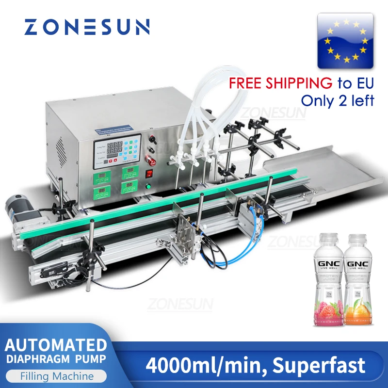 

ZONESUN Automatic 4 Nozzles Liquid Filling Machine With Conveyor 110V 220V Perfume Juice Water Bottle Filler