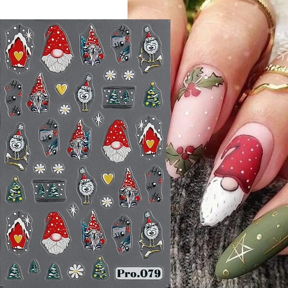 Santa Claus Nail Stickers Winter Christmas Design Nail Decals Cute Cartoon Deer Gingerbread Man Sliders New Year Manicure LEBPRO