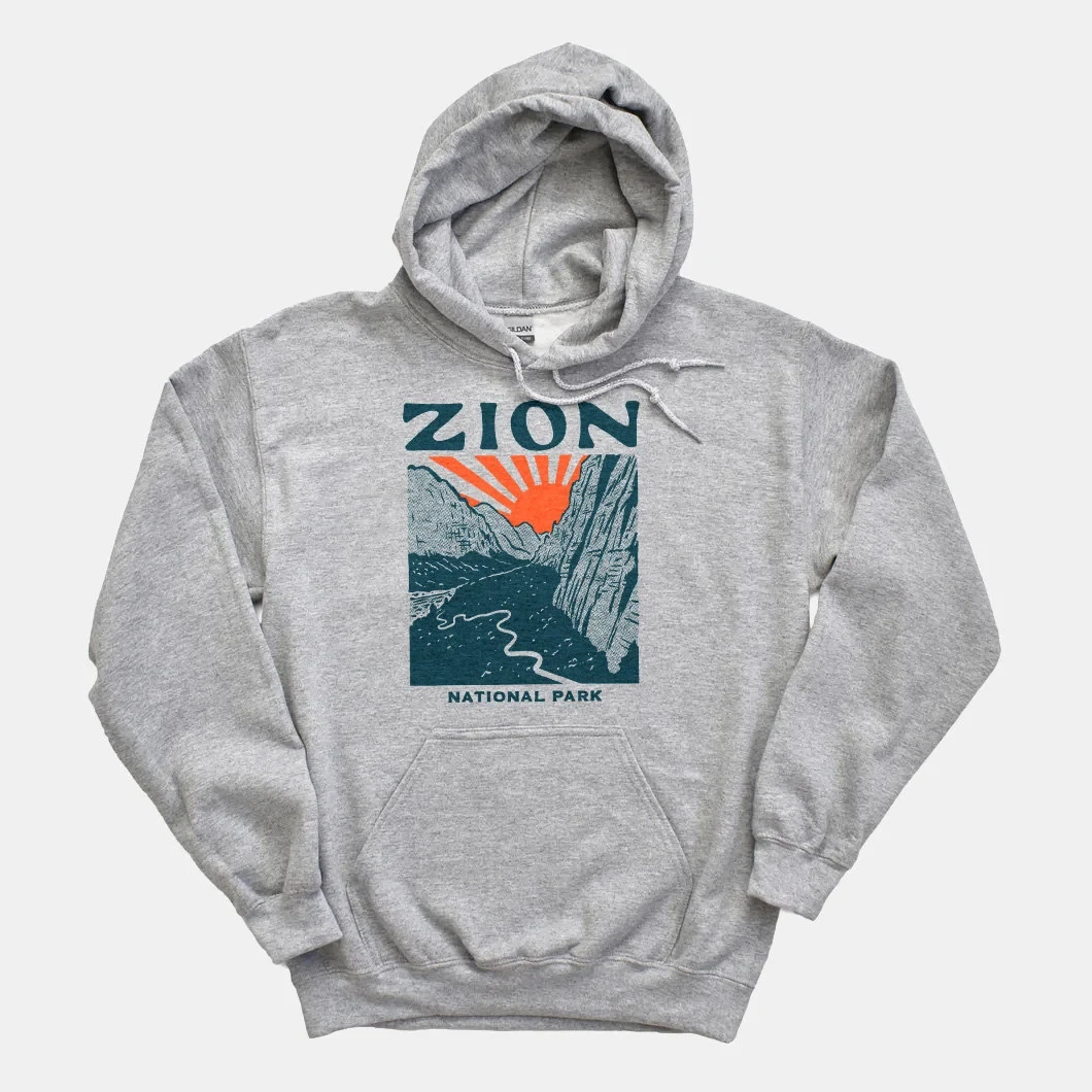 Felpa con cappuccio del Parco Nazionale Zion - Pullover sportivo grigio regalo vintage dell'Utah, felpa con cappuccio souvenir per i viaggiatori Capispalla casual accogliente