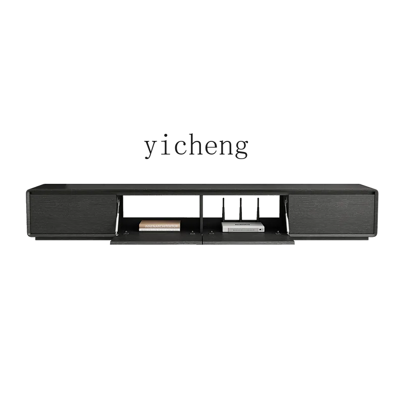 

Tqh Solid Wood Modern Minimalist Living Room Rounded Black TV Cabinet Coffee Table High Floor Combination Cabinet