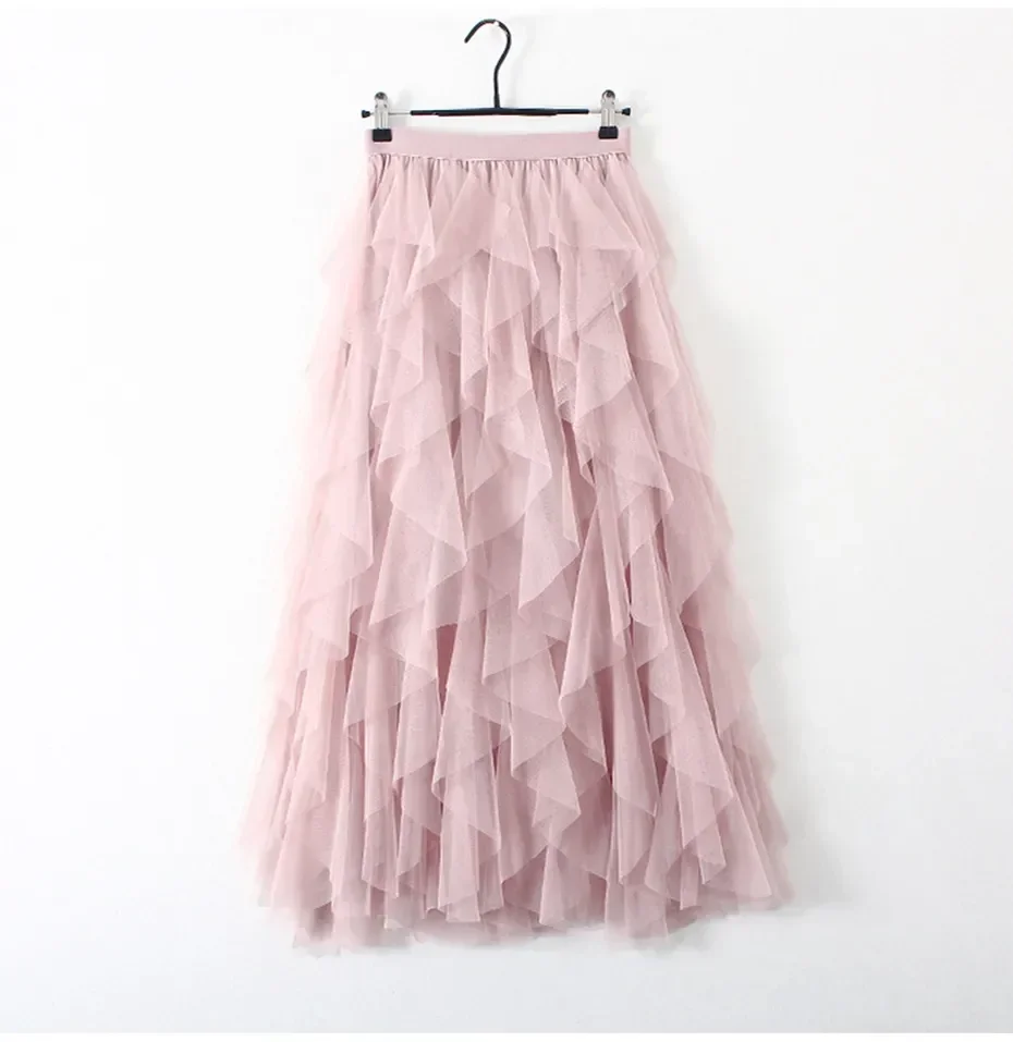 TIGENA Tutu Tulle Long Maxi Skirt Women Fashion 2024 Korean Cute Pink High Waist Pleated Skirt Mesh Female Lady Aesthetic Faldas