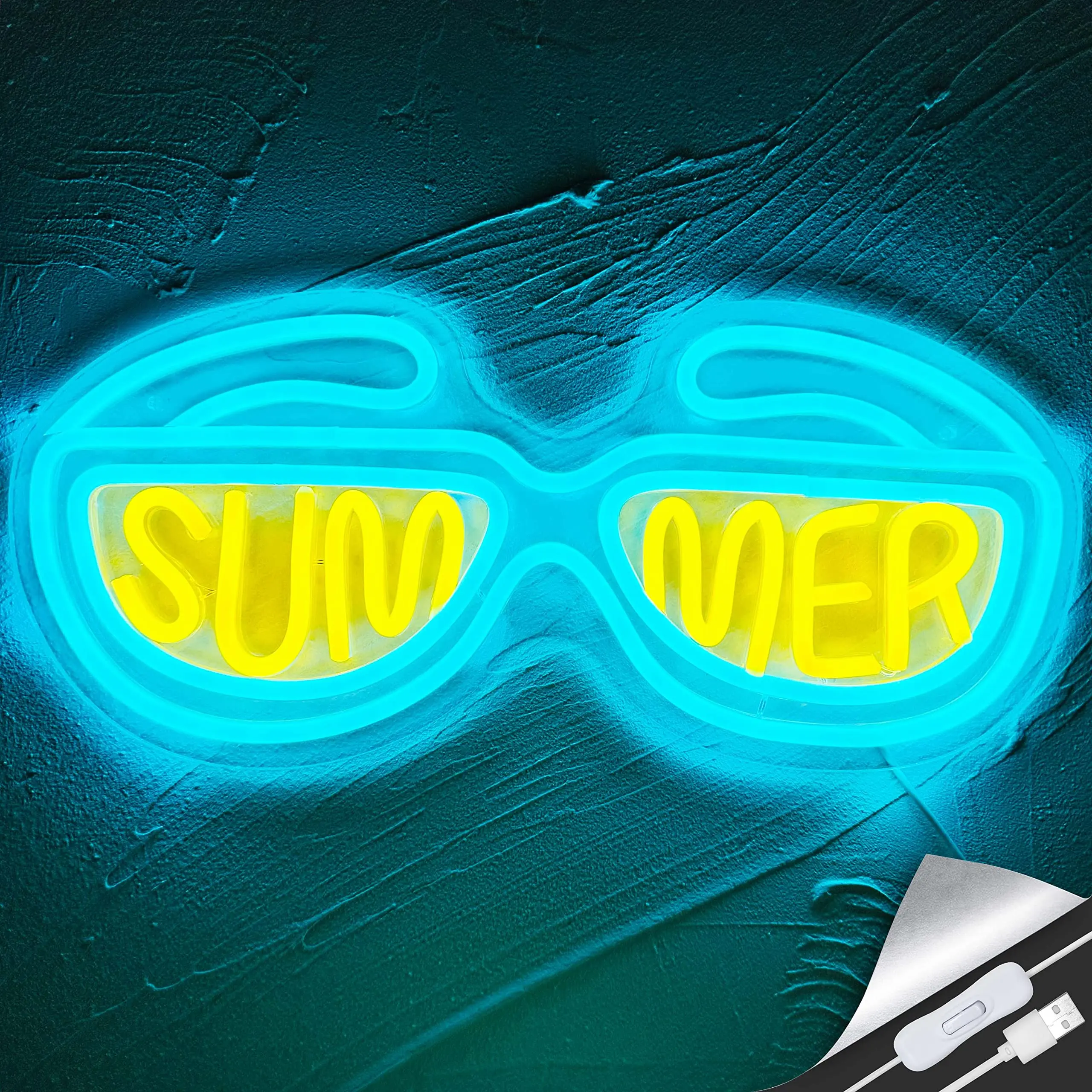 Summer Neon Sign Sunglasses Made Hotel Bedroom Party Anniversary Wedding Ambience Led Lamp Wall Decor USB Neon Night Light