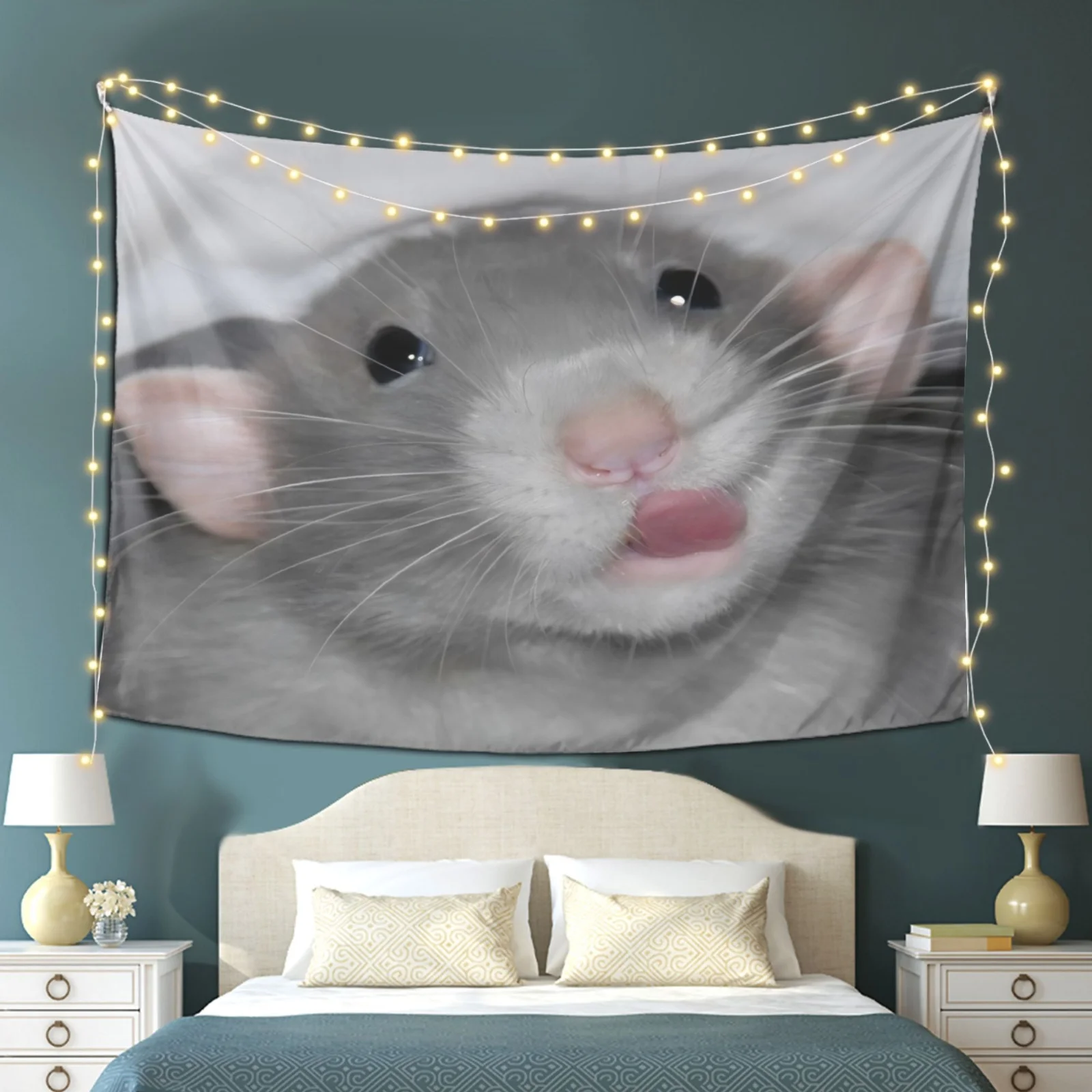 VIKAMA Funny Cute Pet Hamster Tapestry, Licking Mouth Hamster Big Head Wall Hanging for Bedroom Living Room Decor