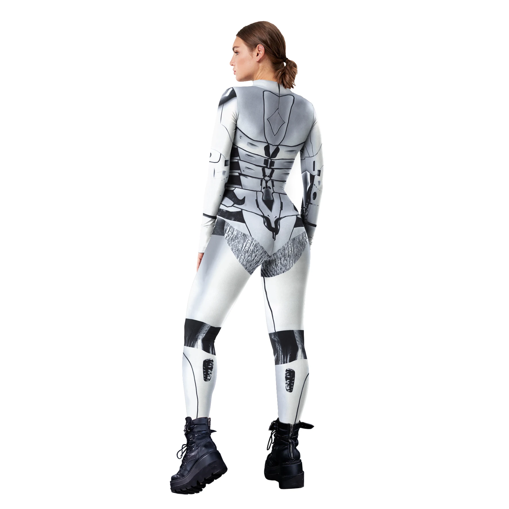 Zawaland Zentai Roboter Costume for Women Cosplay Warrior Catsuit Cool Punk Armor Slim Jumpsuit Outfit Carnival Sexy Bodysuits