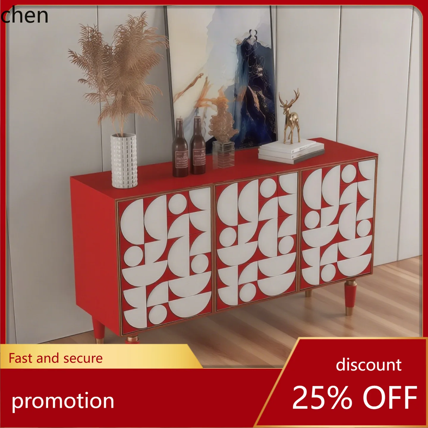 

HT Modern Minimalist Lacquer Sideboard Cabinet Solid Wood Entryway Wine Red Living Room Decorative Storage Shoe Cabinet