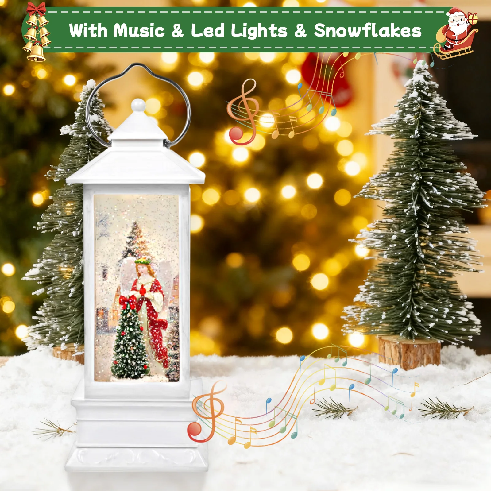 

Christmas Gift Musical Angel Snowball Lantern with USB Power, Soothing LED Lights & Glistening Snowflakes