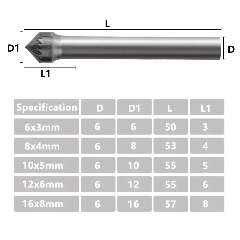 Rotary File Burrs 6mm Shank Single Cut Carbide Burr Bit Type K Rotary Milling Cutter for Metal Woodworking Tool