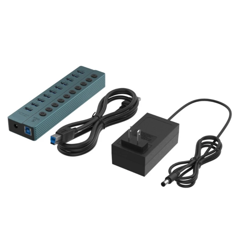 

Fast Speed 10 Port USB3.0 Adapter Metal Construction 5Gbps Data Transfer Independent Switches Per Port 83CF