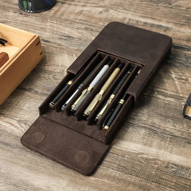 2024 Handmade Fountain Pen Case Genuine Leather Holder Pencil Pouch Retro Pen Box Organizer School Office Men Women