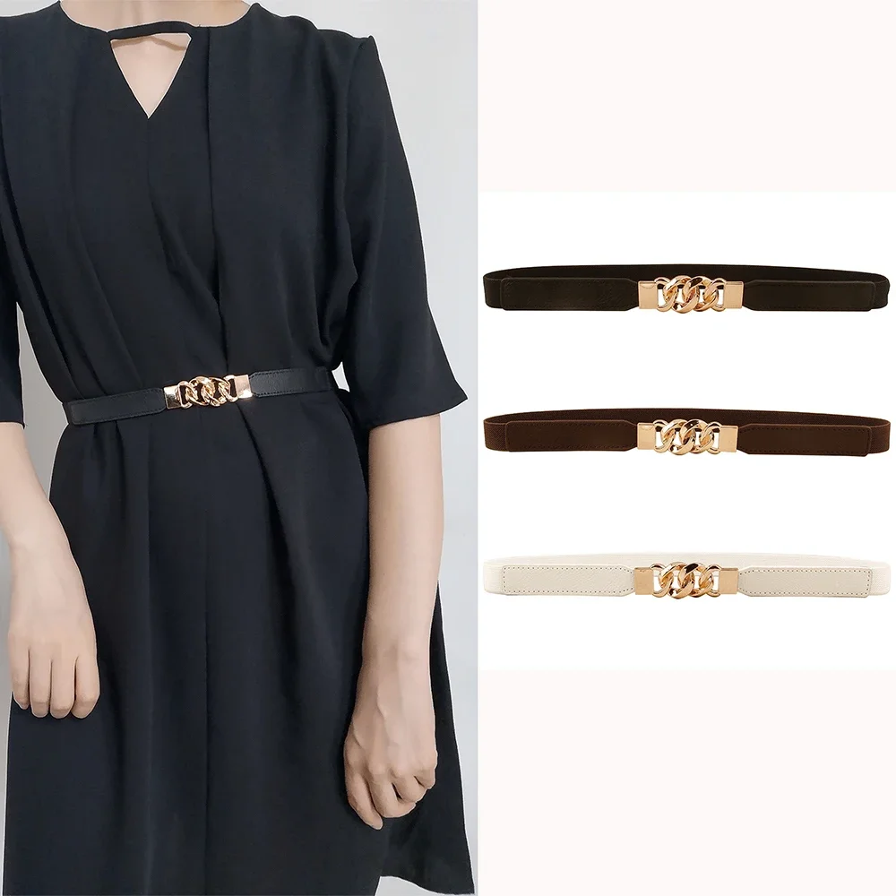 New PU Style Belt Women's Thin Belt Slim Decorative Shirt with Dress Multi-ring Buckle Elastic High Elastic Atmosphere