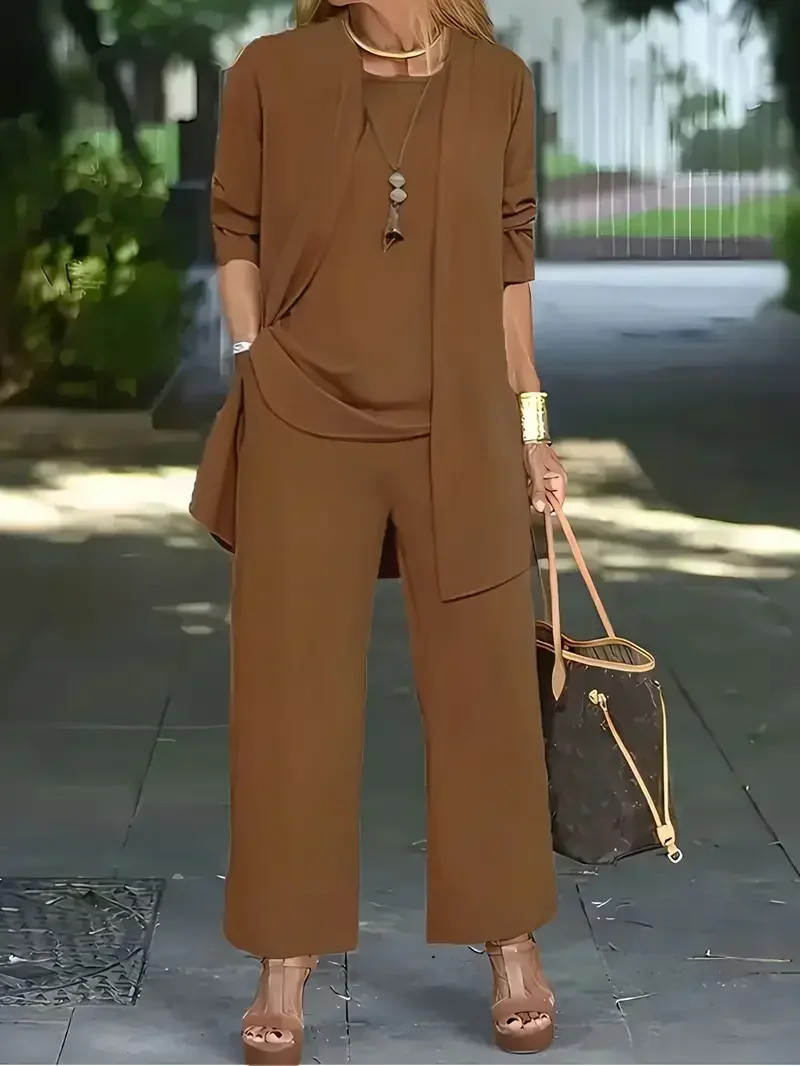 أزياء المرأة حجم كبير 1XL-5XL ثلاث قطع الزي مجموعة السيدات عادية كم طويل سترة تانك القمم والسراويل الطويلة وتتسابق