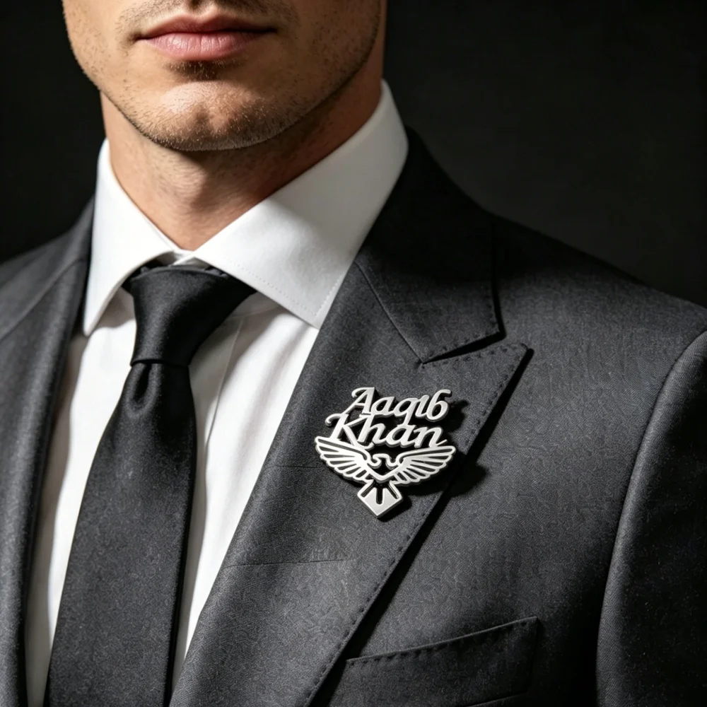 Custom Name Eagle Brooch Stainless Steel Fashion Jewelry Personalized Gold Color Double Nameplate Lapel Pin Men Best Gifts