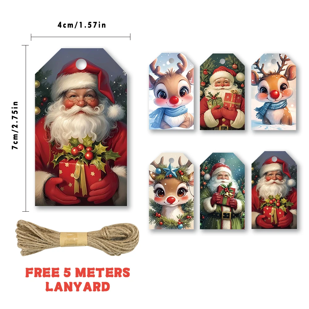 40шт, рождественские бирки, подарочные этикетки, украшения для вечеринок, сделай сам, упаковочные украшения, поздравительные открытки, праздничные открытки, джутовый шпагат