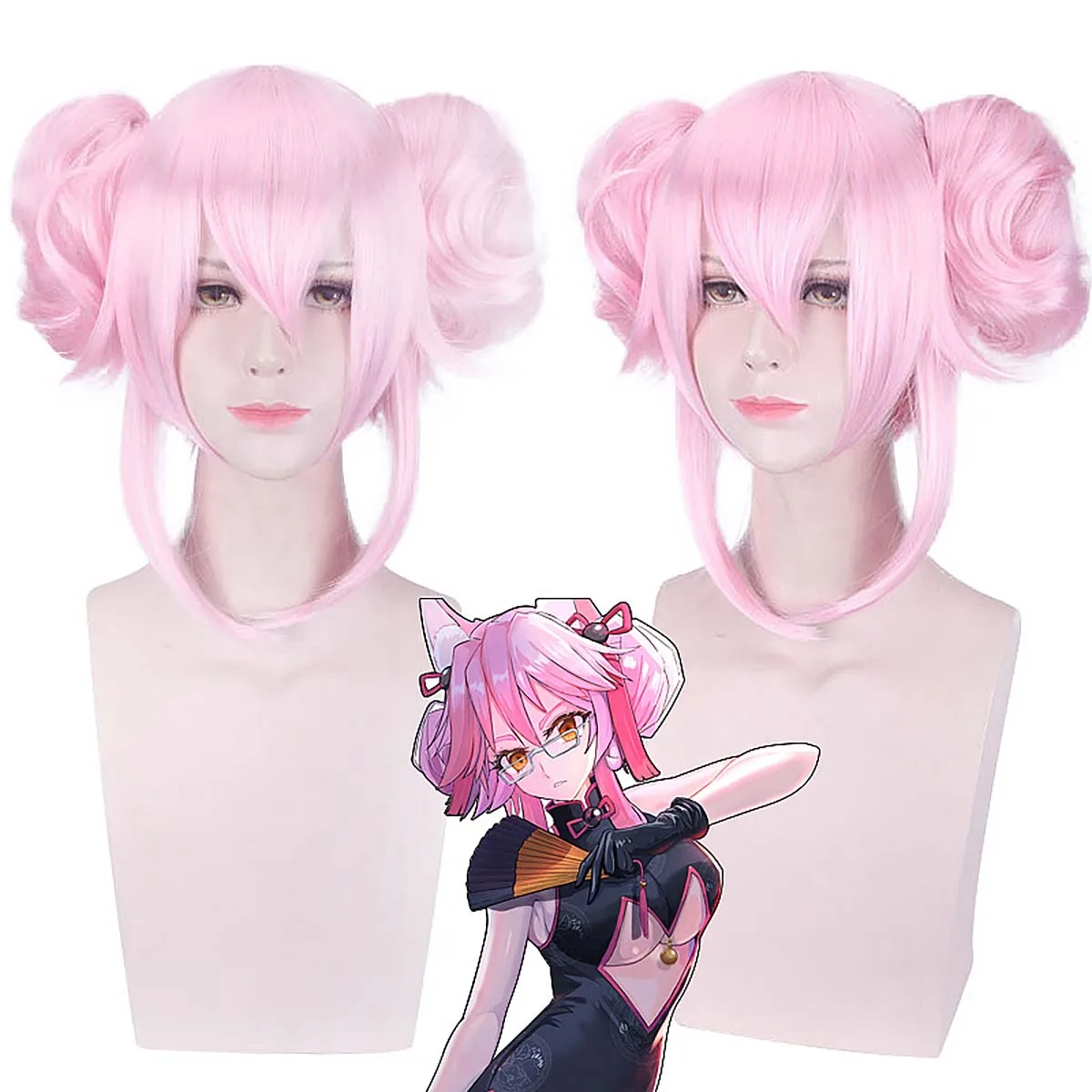 

Fate Grand Order Cos Koyanskaya Tamamo no Mae Pink Buns Парик из синтетических волос