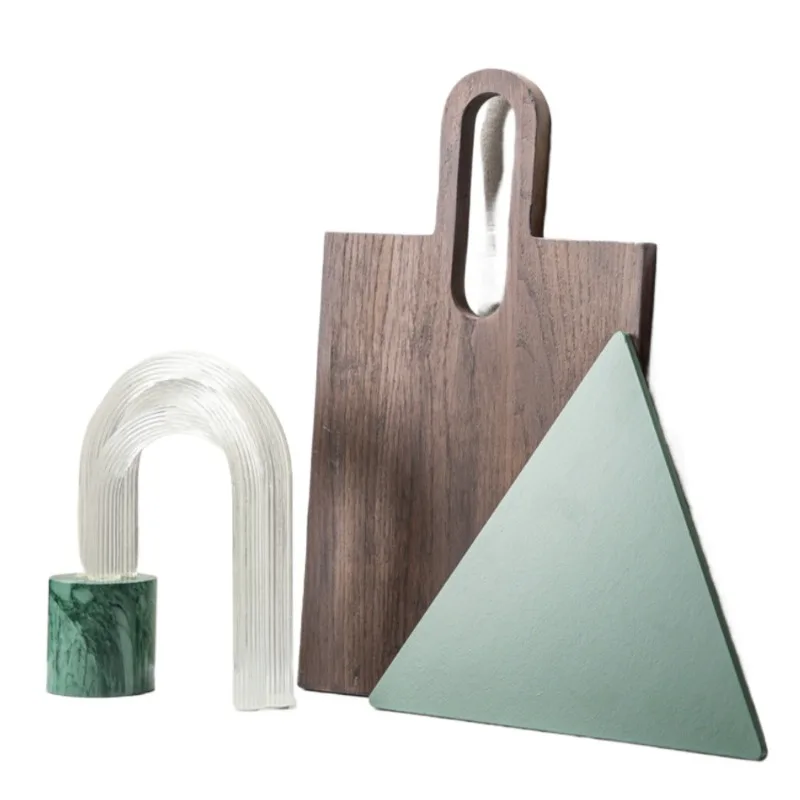 

Modern simple wooden triangle board marble pattern arch ornament exhibition hall living room
