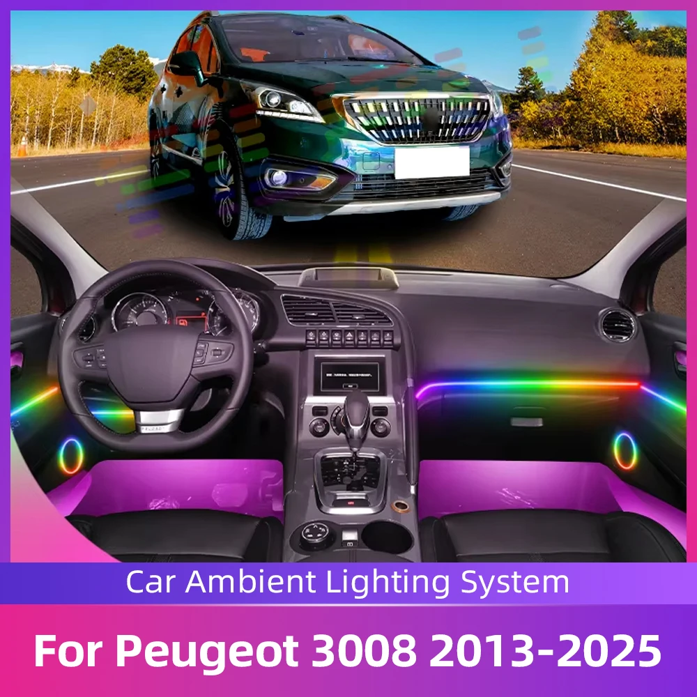 

For PEUGEOT 3008 2013-2025 Acrylic Car Interior Lights APP Music Control Auto Decorative Neon Lamp Easy Installation Mood Light