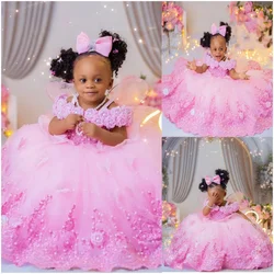 Princess Flower Girl Dresses for Wedding Pearl Floral Floor Length Elegant Baby Bespoke Occasion Dresses Communion Party Gown