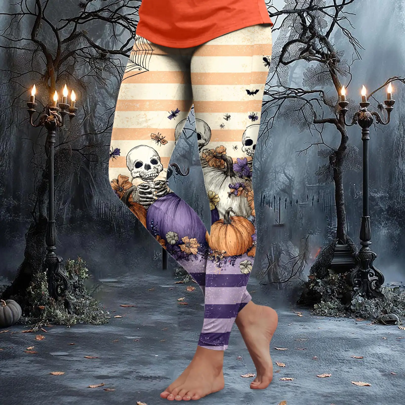 Yogabroek voor dames met Halloween-thema, 3D-schedelpompoenprint, mode-legging, buitenstraat, hiphop, festivalfeest, dameskleding