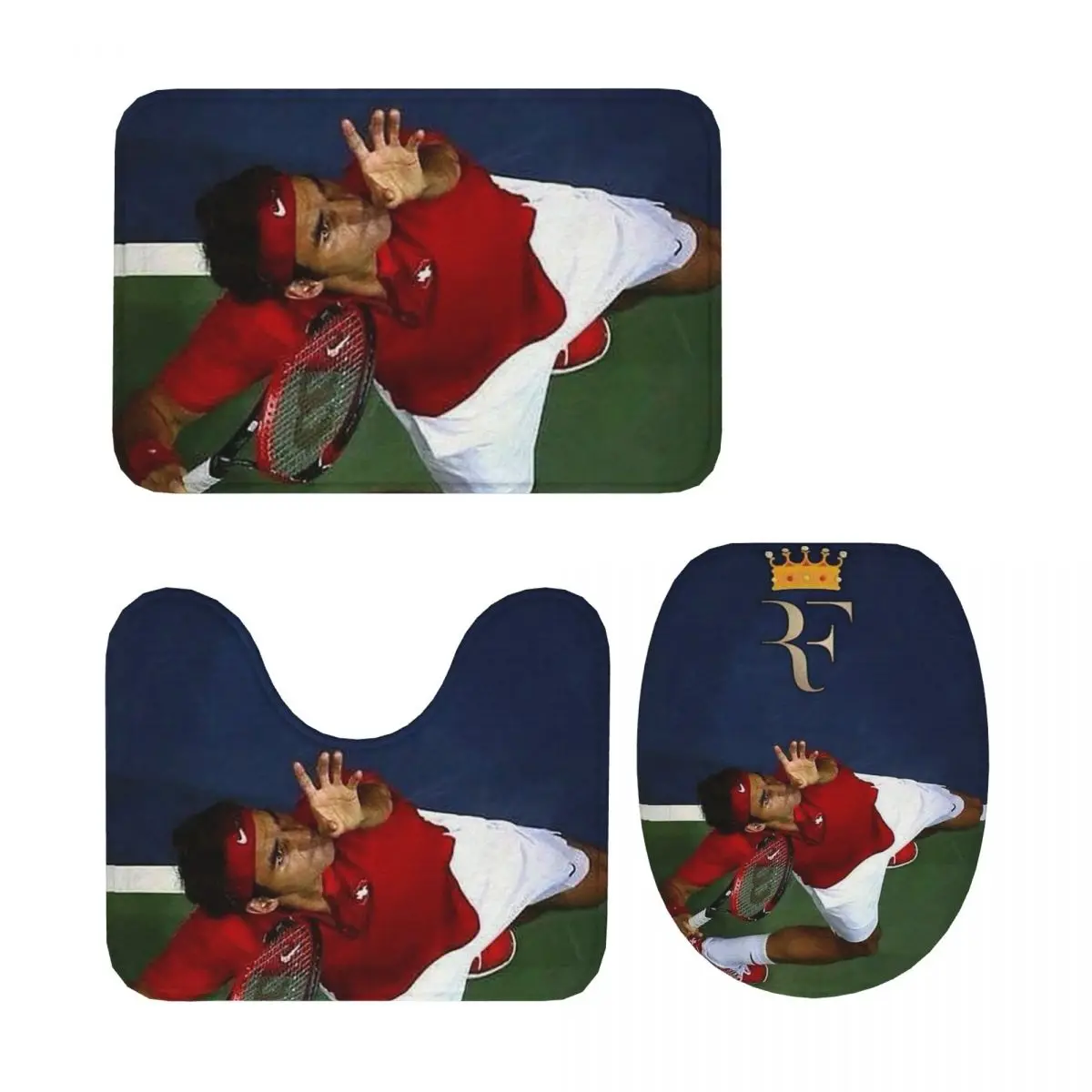 

Roger Federer, 3-х предметный коврик для ванной, набор для ванной комнаты, крышка для унитаза, домашний декор, нескользящий ковер, напольный коврик