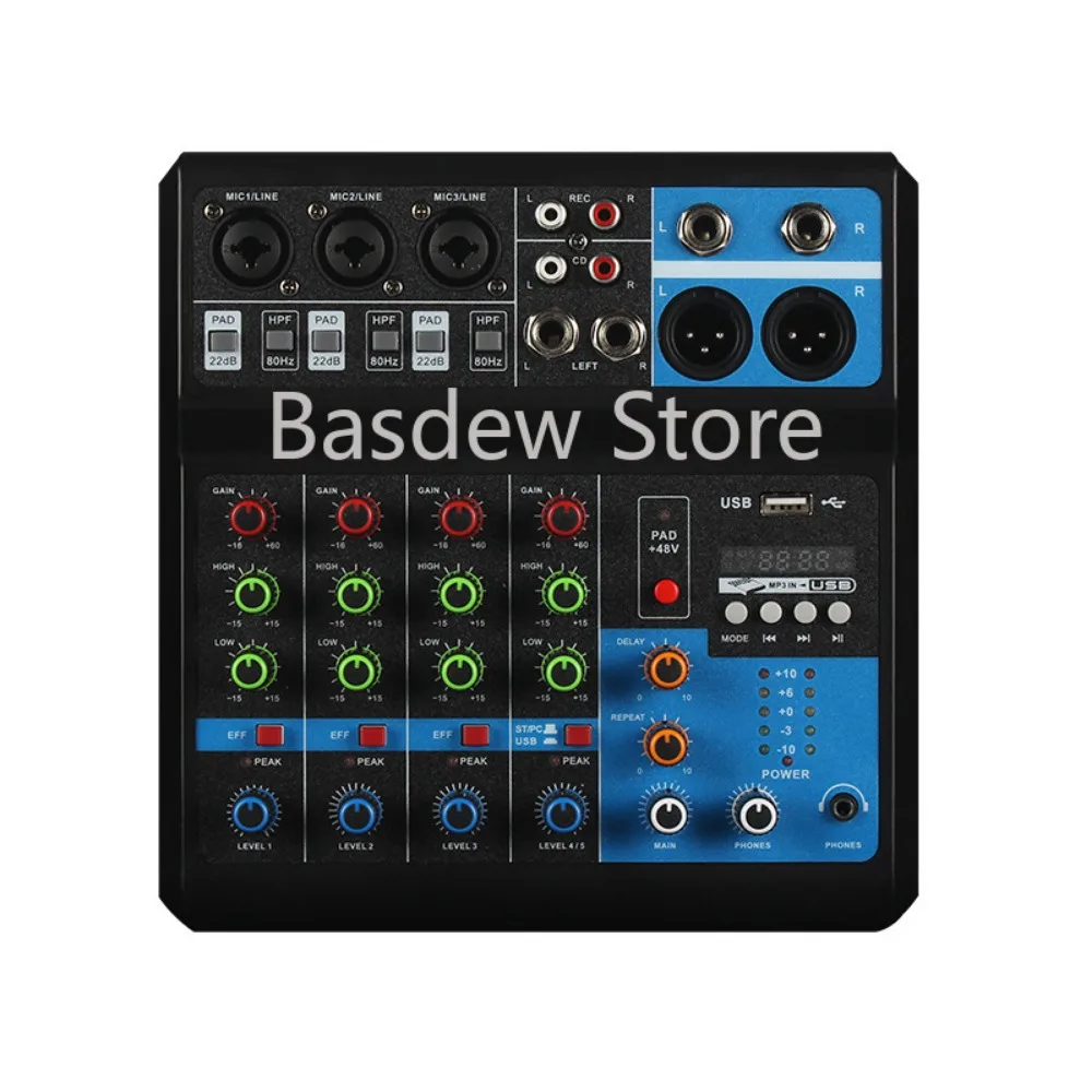 

Mixer 5-Way Computer Recording Driver-Free Sound Card Live Broadcast Home Stage Bluetooth USB Djmixer Audio Mixer