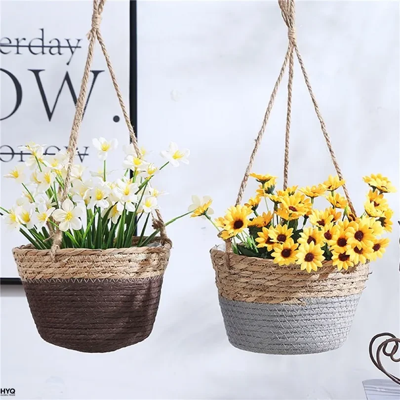 Garden Hanging Planter Macrame Plant Storage Basket Jute Rope Woven Indoor Outdoor Flower Pot Holder