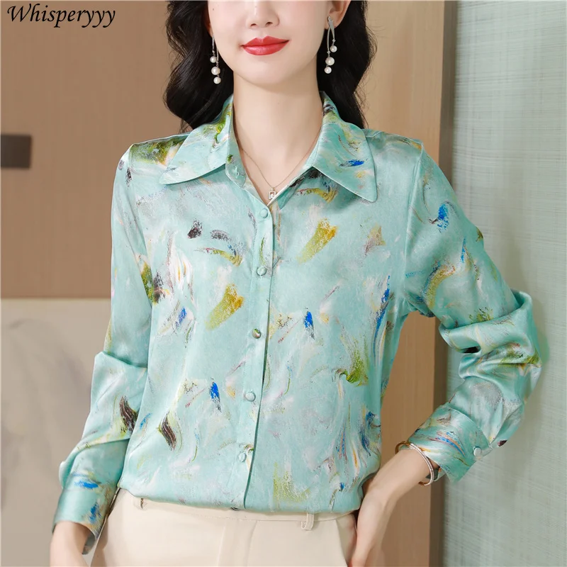 Long Sleeve Shirt for Women Spring Autumn New Printed Blouse Female Turn-down Collar Single-breasted Chemise Femme Casual Tops