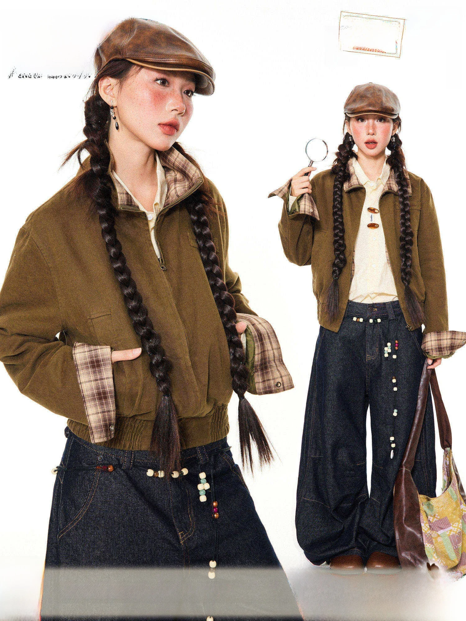 

Женский жилет Young Stage в американском стиле с клетчатым воротником, ранняя осень, ретро, 100% хлопок, стандартный крой