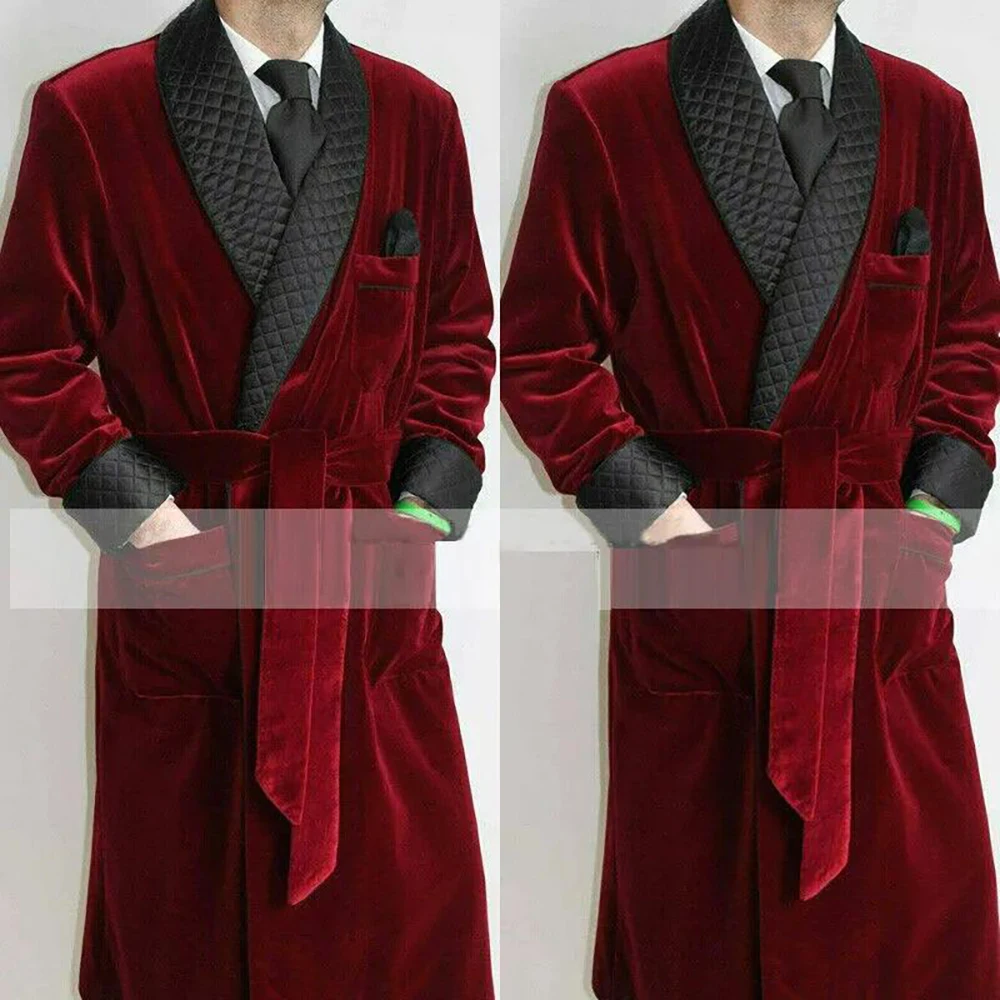 New Arrival Burgundy Velvet Men Suits Costume Groom Tuxedos Shawl Lapel Wedding Terno Masculino Slim Fit Blazer Jacket Only 1 Pc