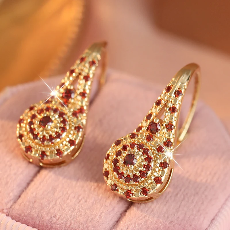 Elegante, luxuriöse, farbenfrohe Ohrringe mit kubischem Zirkon, minimalistisches Design für Damen, exquisite vergoldete Ohrringe, Bankett- und Party-Schmuck – Detail 5