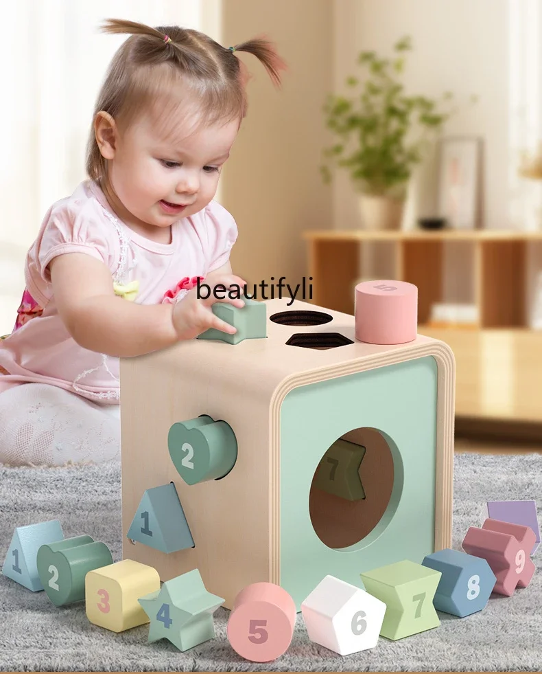 

Wooden digital shape building block box educational toys children birthday gift boys and girls