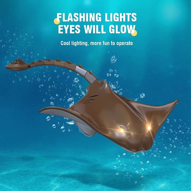 2.4G RC Simulation Devil Fish Remote Control Animals Manta Ray With Lights Kids Toys Boy Outdoor Water Swimming Pools Bath Game